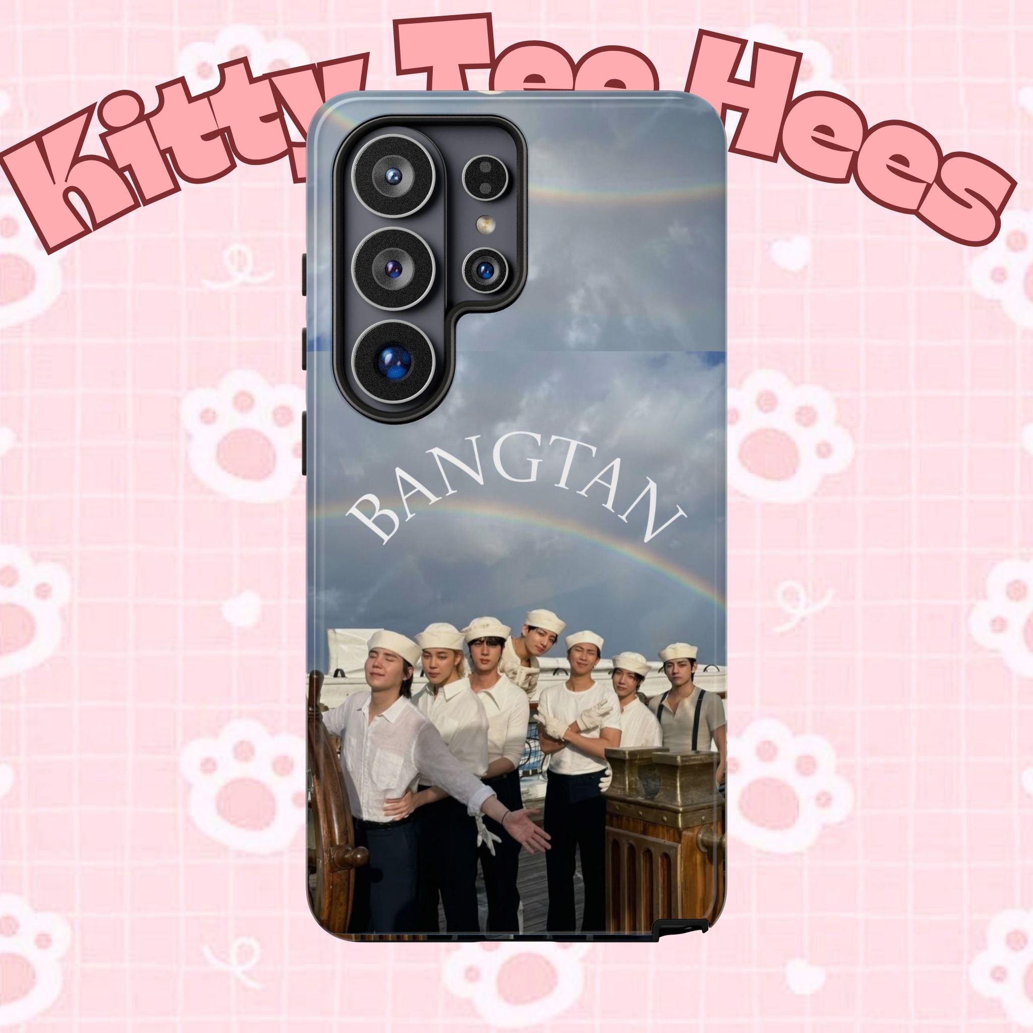 Cute Sailor BTS Swim phone case for iPhone and Samsung, featuring vibrant Bangtan Arirang sailor design by Printify.