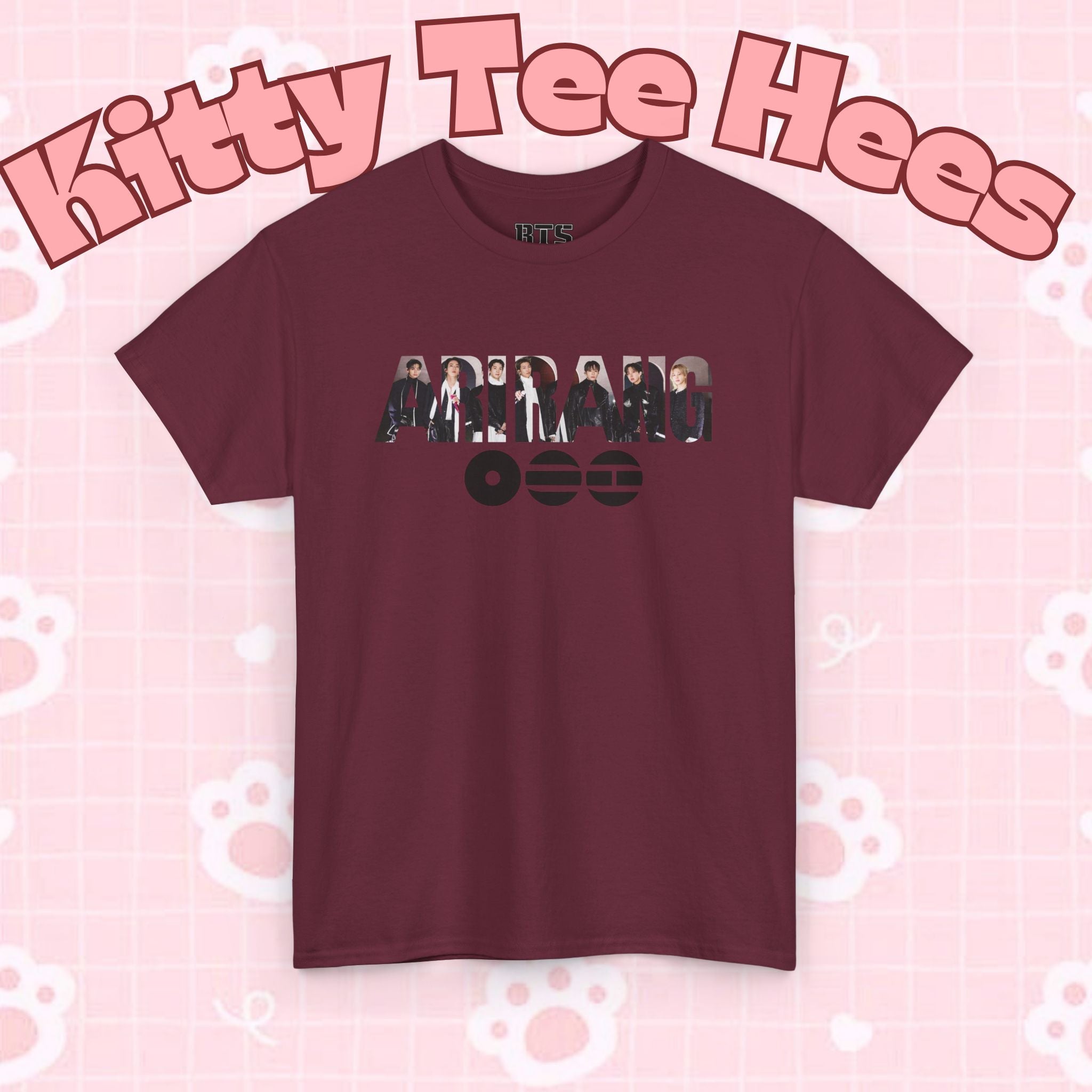K-Pop inspired BTS Arirang Bangtan concert T-shirt with graphic design, featuring BTS logo and world tour imagery on a casual tee.