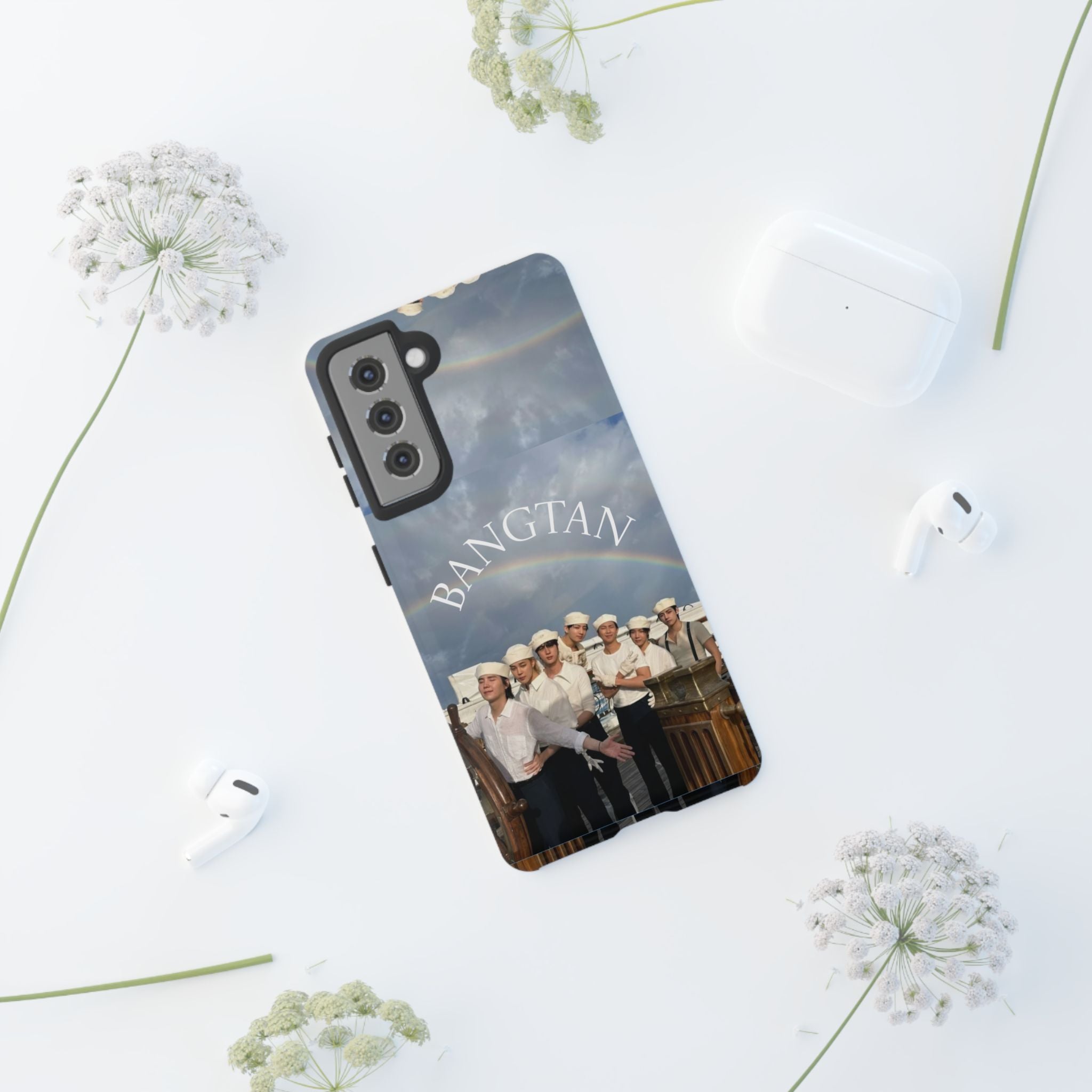 Cute Sailor BTS swim phone case for iPhone and Samsung by Printify, featuring colorful Bangtan Sailor design.