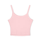 Cute pink spaghetti strap tank top for women featuring a playful Pilates cat and yoga cat design, perfect for summer wear.