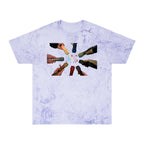 Colorful BTS concert T-shirt featuring rainbow mic logo and K-Pop inspired design, vibrant BTS logo graphic on a casual tee.