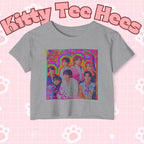 Colorful BTS kidcore T-shirt featuring a Bangtan Boys K-Pop group photo, women's festival crop top by Printify.