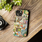 Cute cat framed phone case for iPhone 17 featuring a cozy living room pet portrait by Printify.