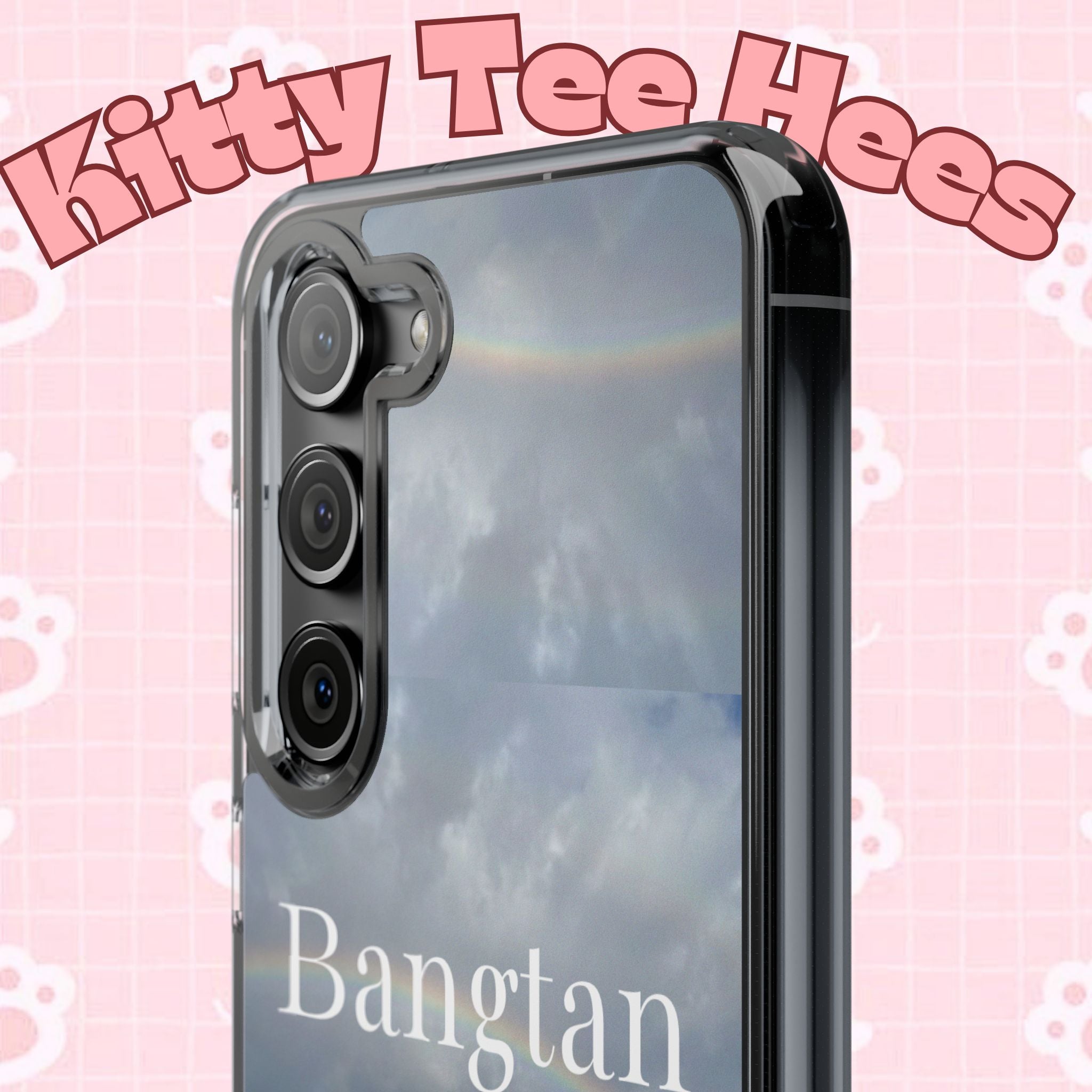 Clear impact-resistant phone case featuring cute Bangtan BTS K-pop design for smartphones by Printify.