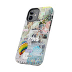 Samsung and iPhone BTS collage phone case featuring pastel hot air balloon and K-Pop photo collage design by Printify.