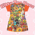 All-over print Fun Cat Food T-Shirt Dress featuring meme cat collage, casual wear for animal lovers, by Printify