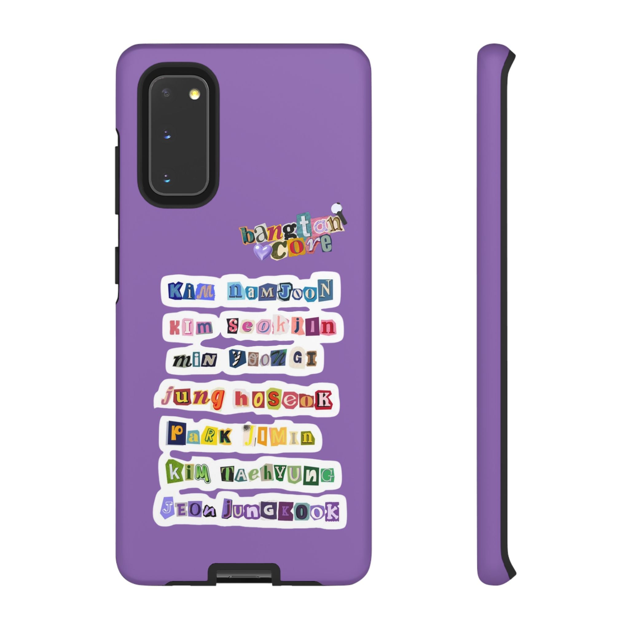 Printify BTS member names phone case featuring Jungkook, Jimin, and RM for iPhone 17 with tough protective design.