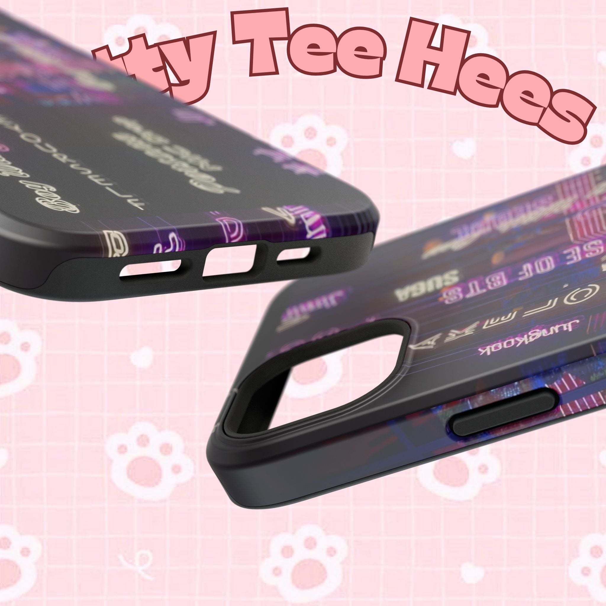 Neon Korean script phone case for iPhone and Samsung, impact-resistant BTS phone case with vibrant design by Printify