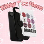 Impact-resistant phone case featuring BTS Arirang vinyl record grid design, custom Printify BTS fan merchandise for fans.