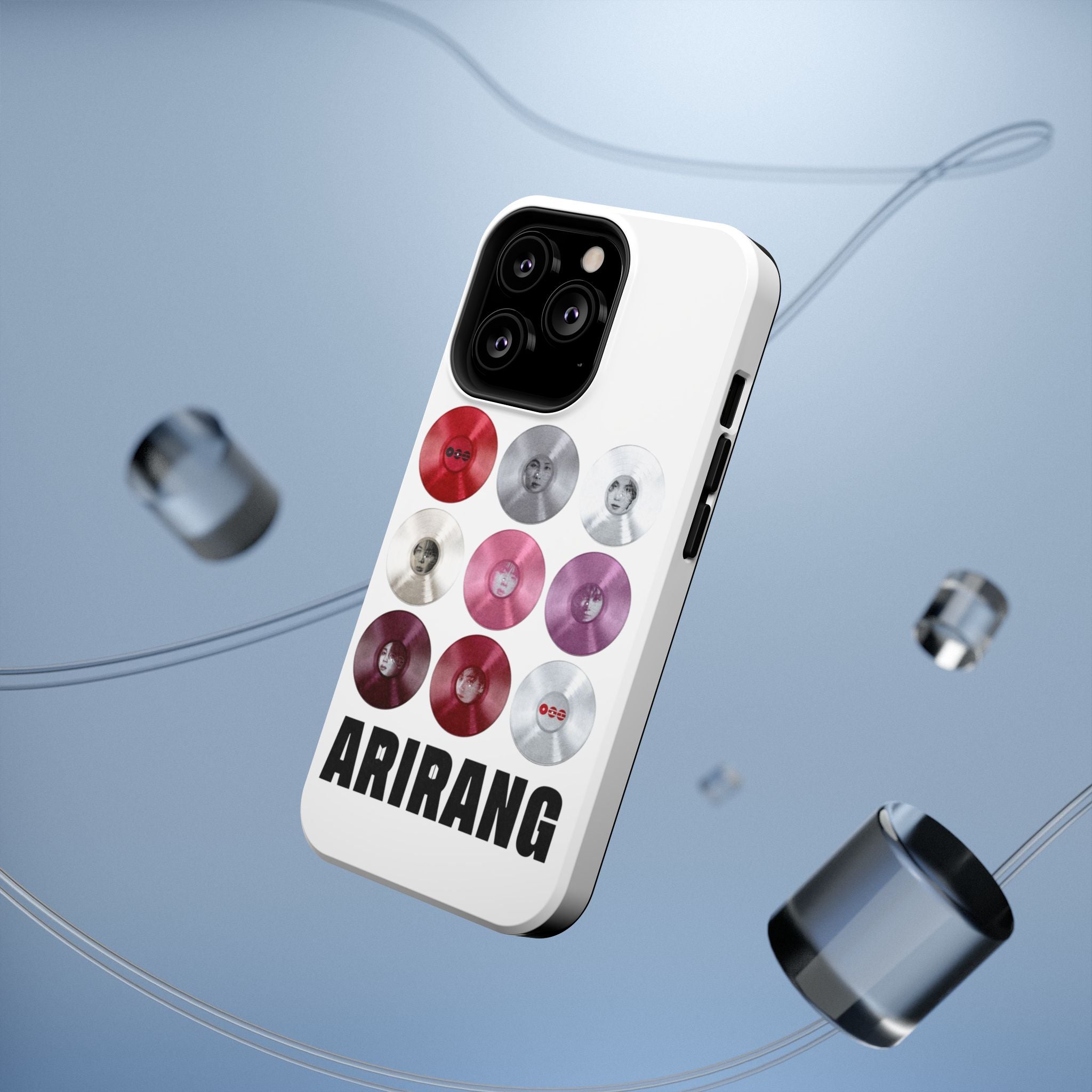 Printify Bangtan Arirang BTS vinyl record grid phone case, impact-resistant design featuring BTS fan merch artwork for smartphones.