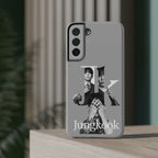 Monochrome BTS Jungkook phone case with letter design, impact-resistant Printify brand for Samsung or iPhone models.