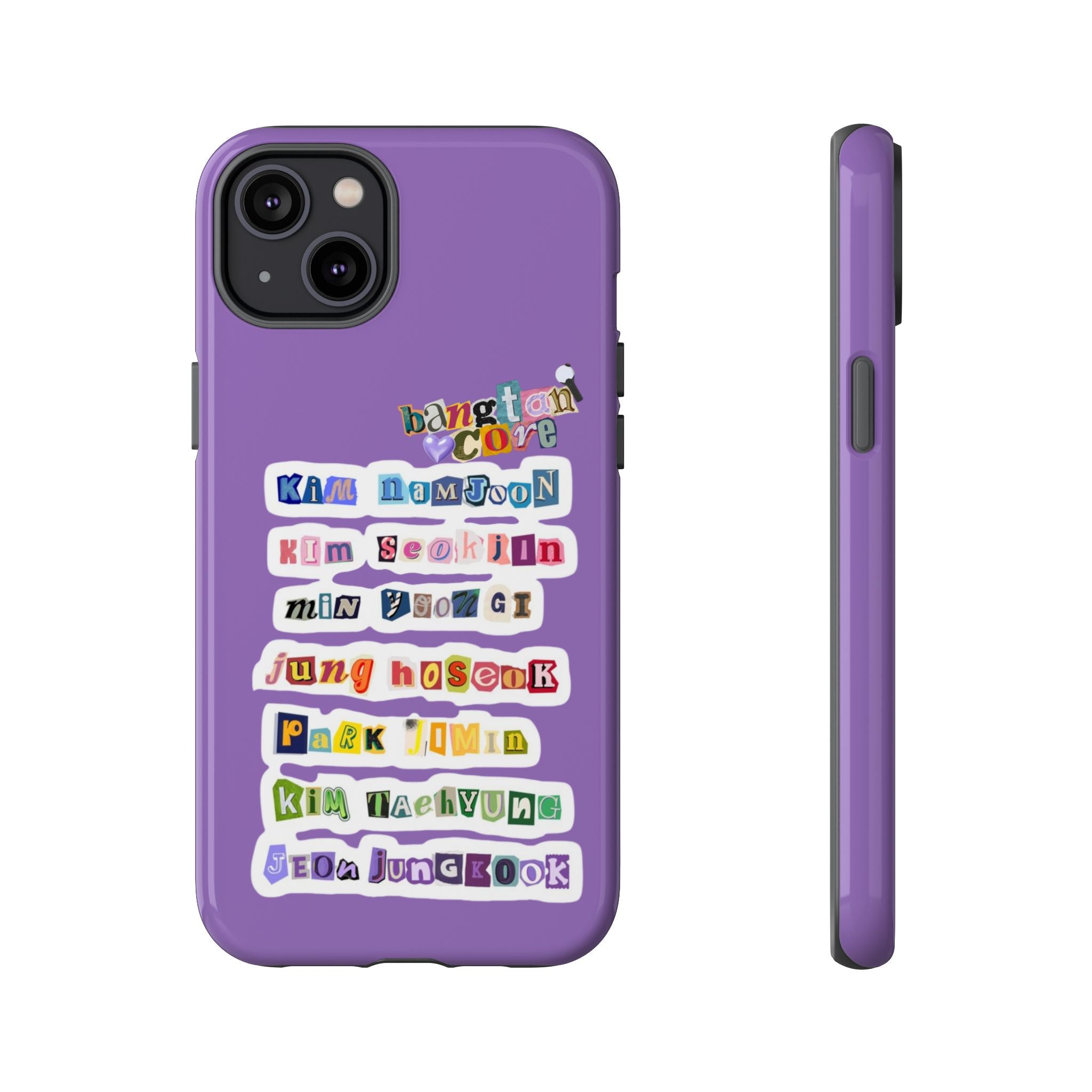 Printify BTS member names phone case featuring Jungkook, Jimin, and RM for iPhone 17, with a durable, stylish design.