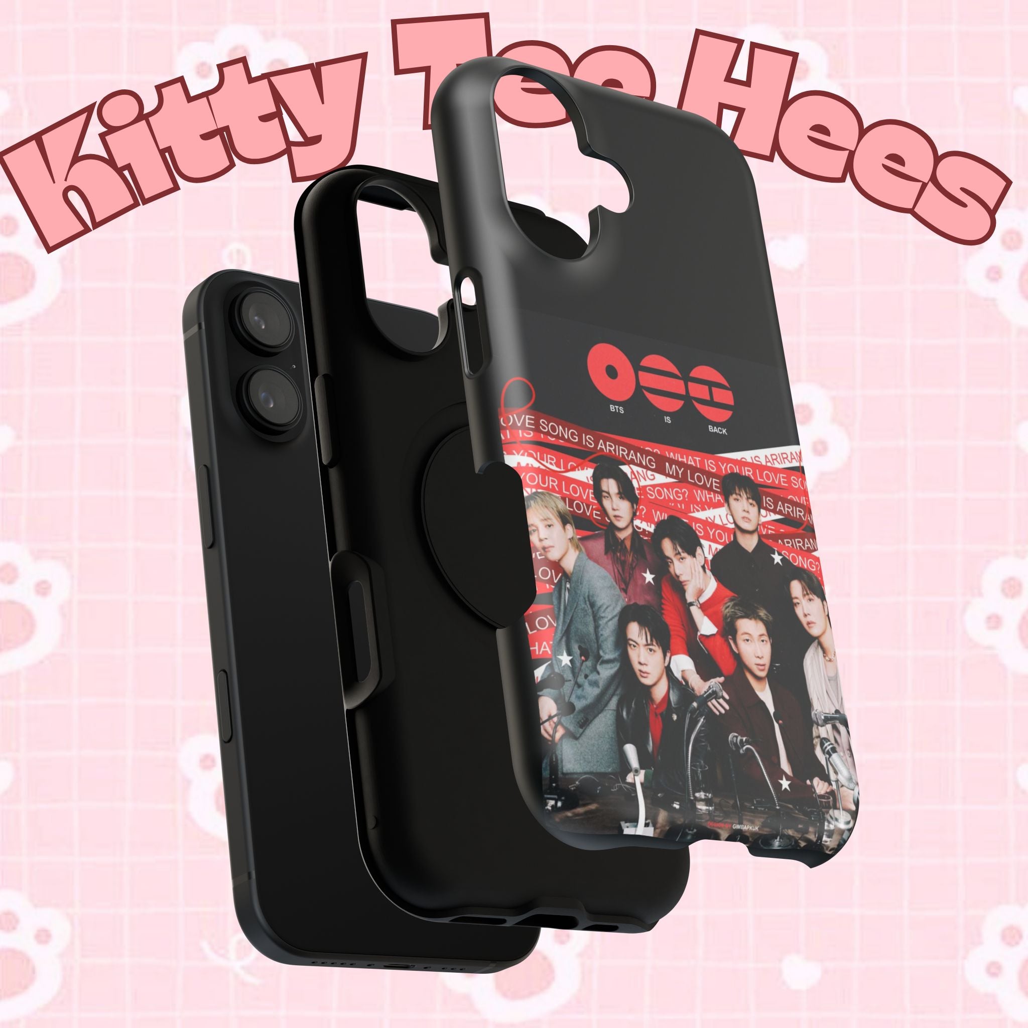 Printify BTS Arirang phone case featuring Bangtan concert design, impact-resistant K-Pop band photo case for smartphones.