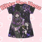 Gothic purple anime girls T-shirt dress with all-over print featuring Elisabeth character, vibrant colors, and detailed artwork.