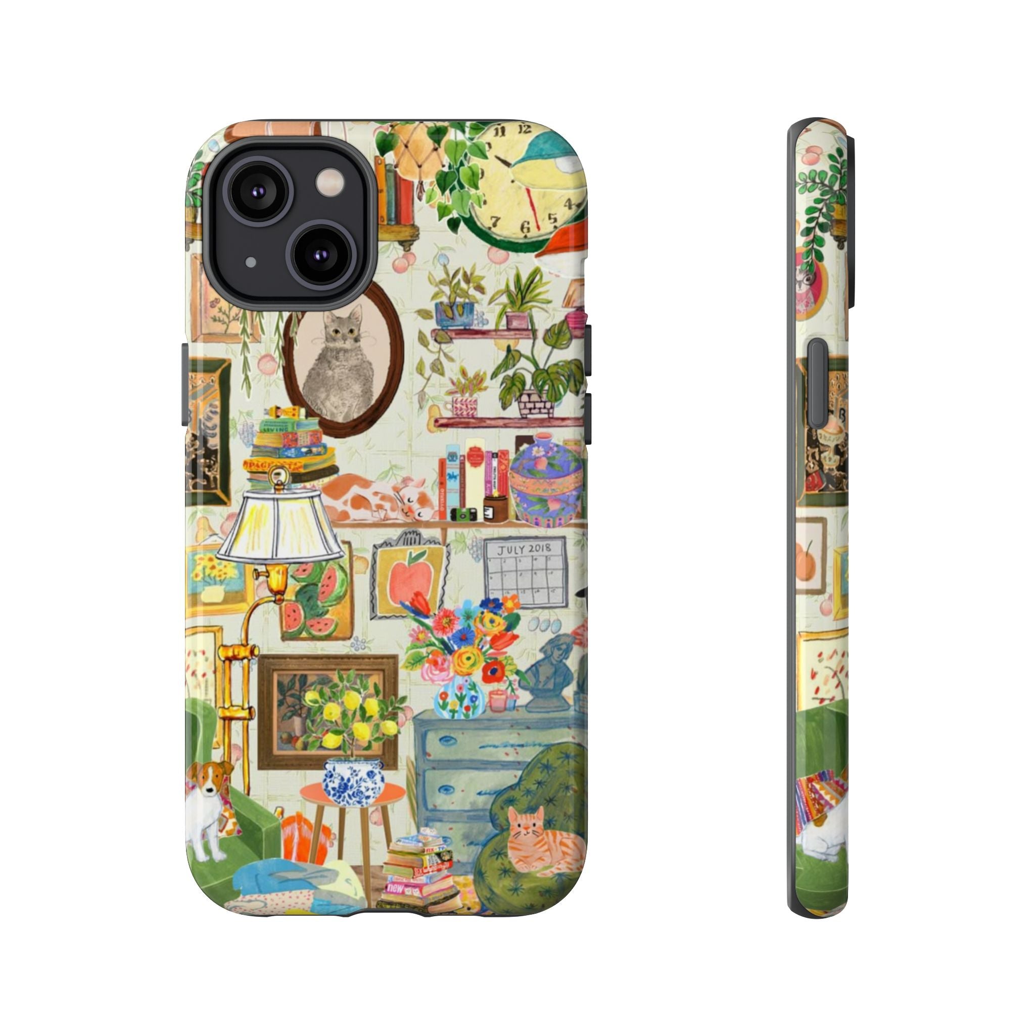 Cute cat framed phone case for iPhone 17, featuring a cozy pet portrait design by Printify, stylish and protective.