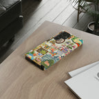 Cute cat framed phone case for iPhone 17, stylish pet portrait design, cozy living room scene, Printify brand.