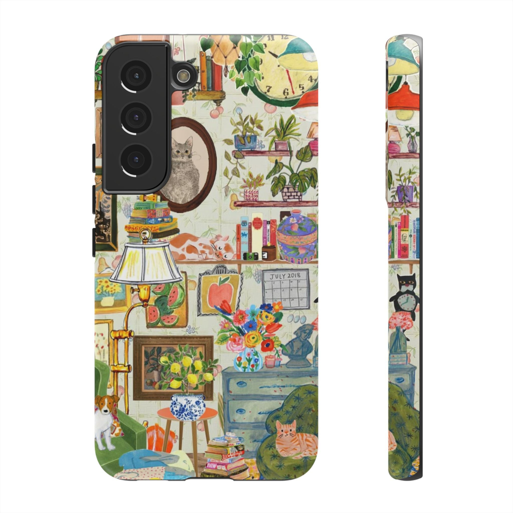 Cute cat portrait phone case for iPhone 17, stylish framed pet-themed design by Printify, ideal for cozy living room decor.