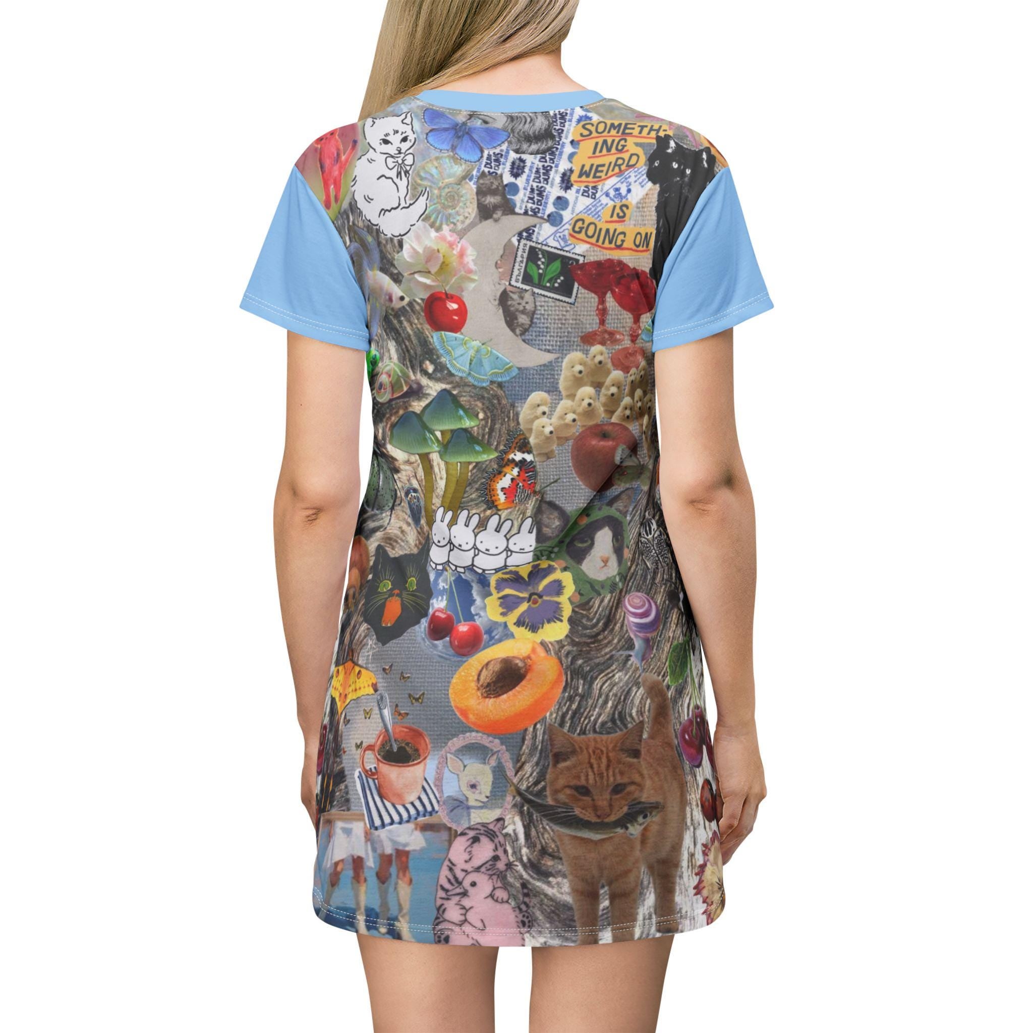 Alice in Kitty Land T-Shirt Dress, Playful Cat Design - Kitty TeeHees