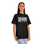 Black and white BTS graphic T-shirt featuring Blood Sweat and Tears photo print, inspired by K-Pop BTS, by Printify.