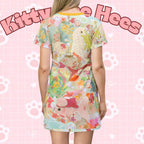 Colorful Koi Ponyo cat-themed T-shirt dress with all-over print, casual summer style, perfect for birthdays and gifts for cat lovers.