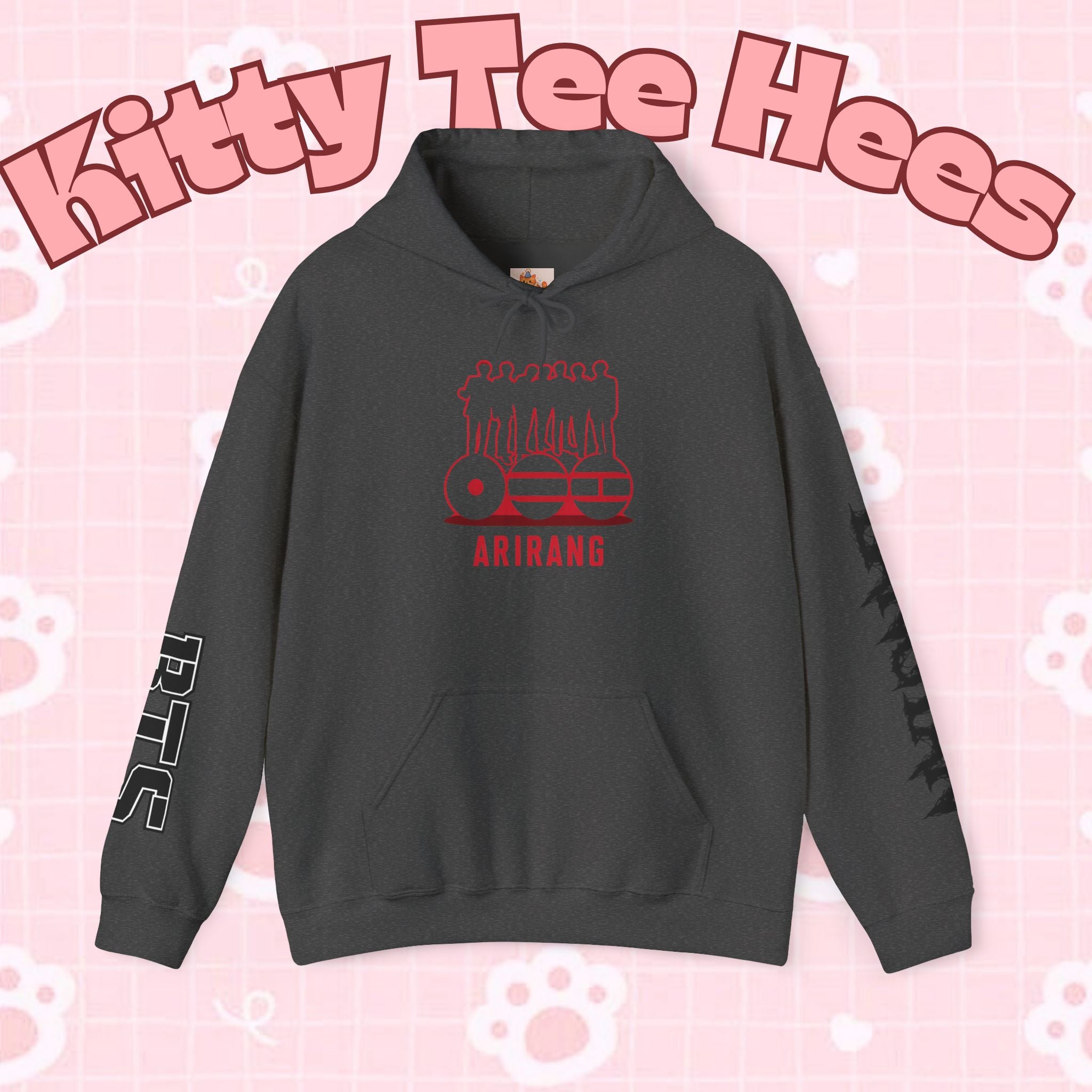 ARIRANG BTS world tour hoodie with Bangtan sleeve design, graphic sweatshirt inspired by BTS concert tour, casual streetwear style.