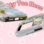 Printify BTS collage phone case for iPhone and Samsung featuring pastel hot air balloon and K-Pop photo collage design.