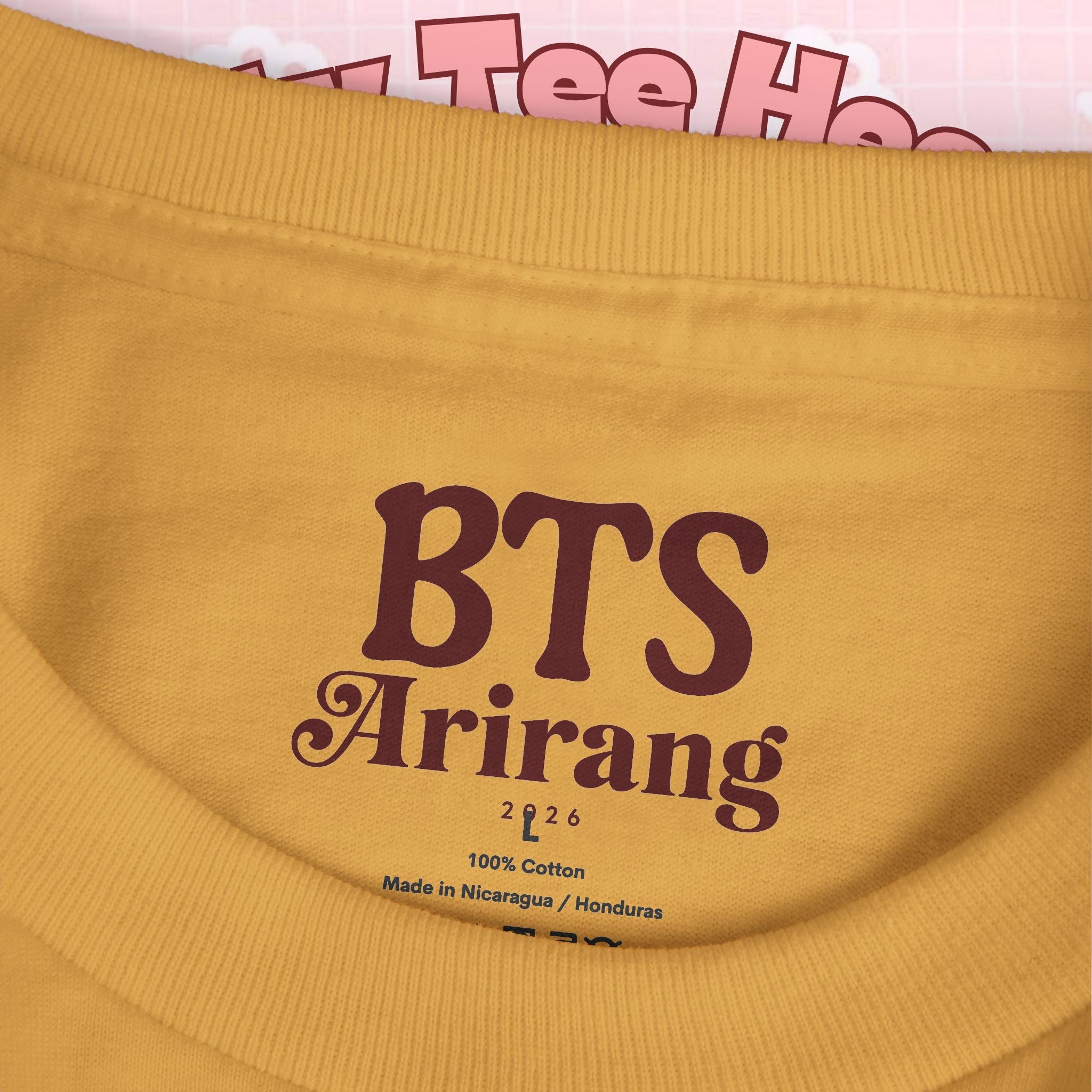 Bangtan Arirang Cool Flame Logo T-Shirt by Printify featuring a back print design and flame graphic on a casual tee.