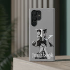 Monochrome BTS Jungkook phone case with impact-resistant design, featuring letter-themed artwork for a stylish look