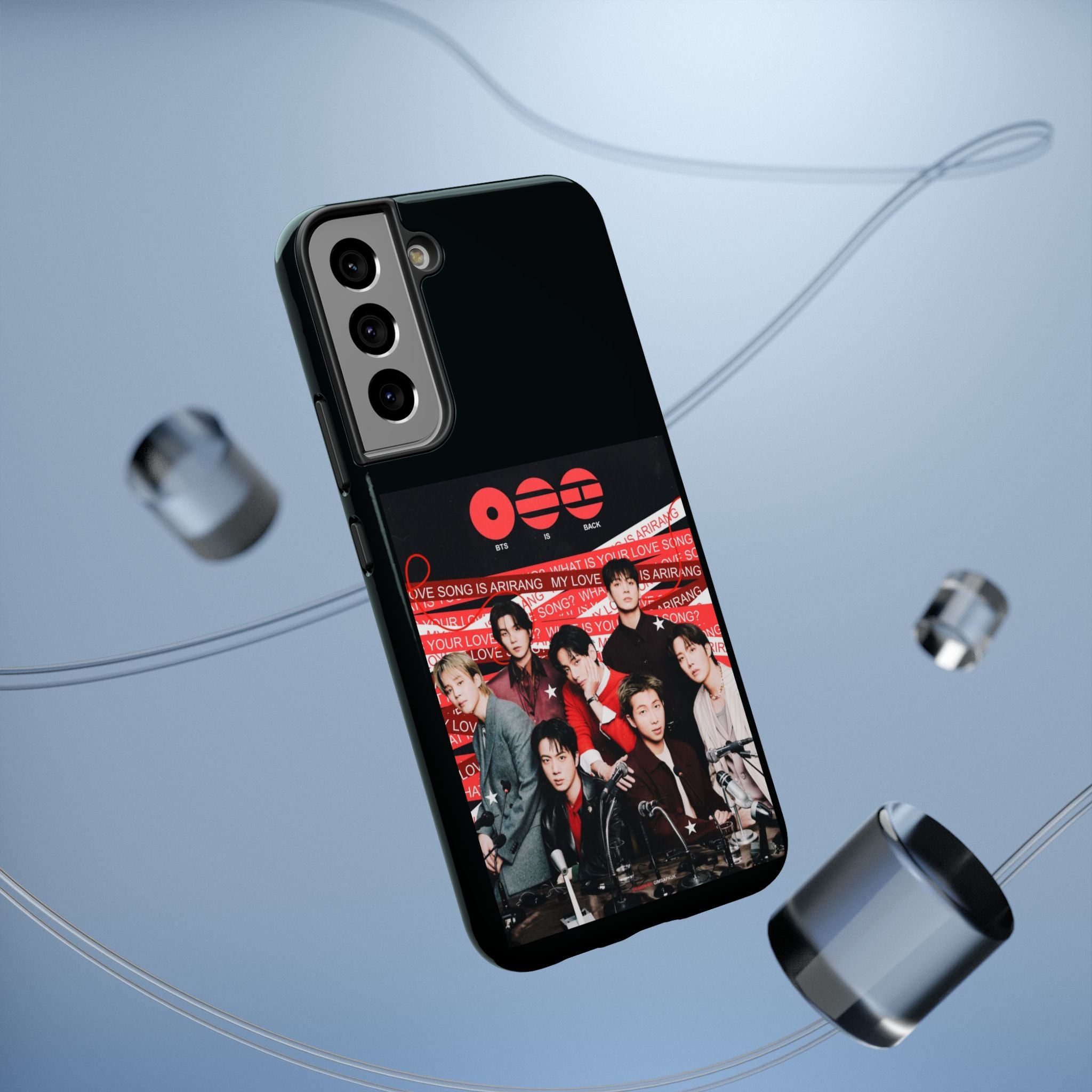 Impact-resistant BTS Arirang phone case featuring Bangtan concert image, compatible with various smartphones, by Printify