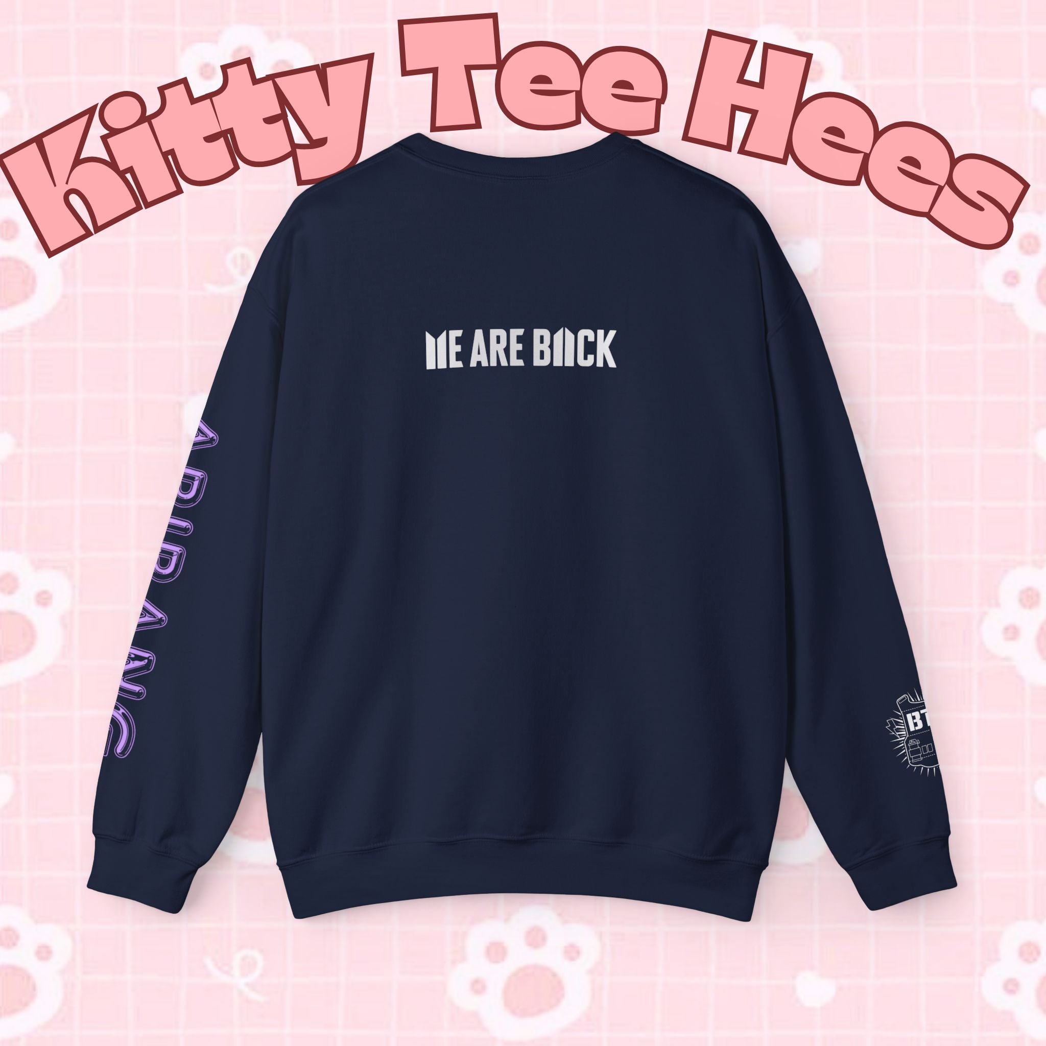 Lavender BTS Logo arirang crewneck sweatshirt by Printify featuring K-pop band print and comfortable pullover design.