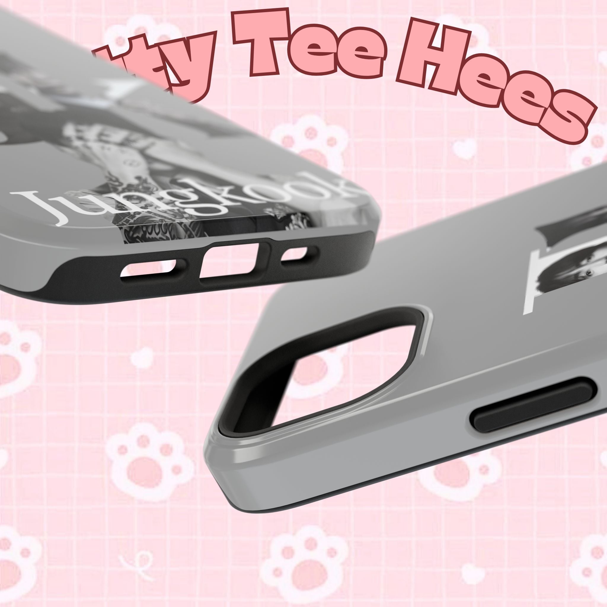 Impact-resistant black phone case featuring monochrome letter design of BTS Jungkook for a stylish, protective look.