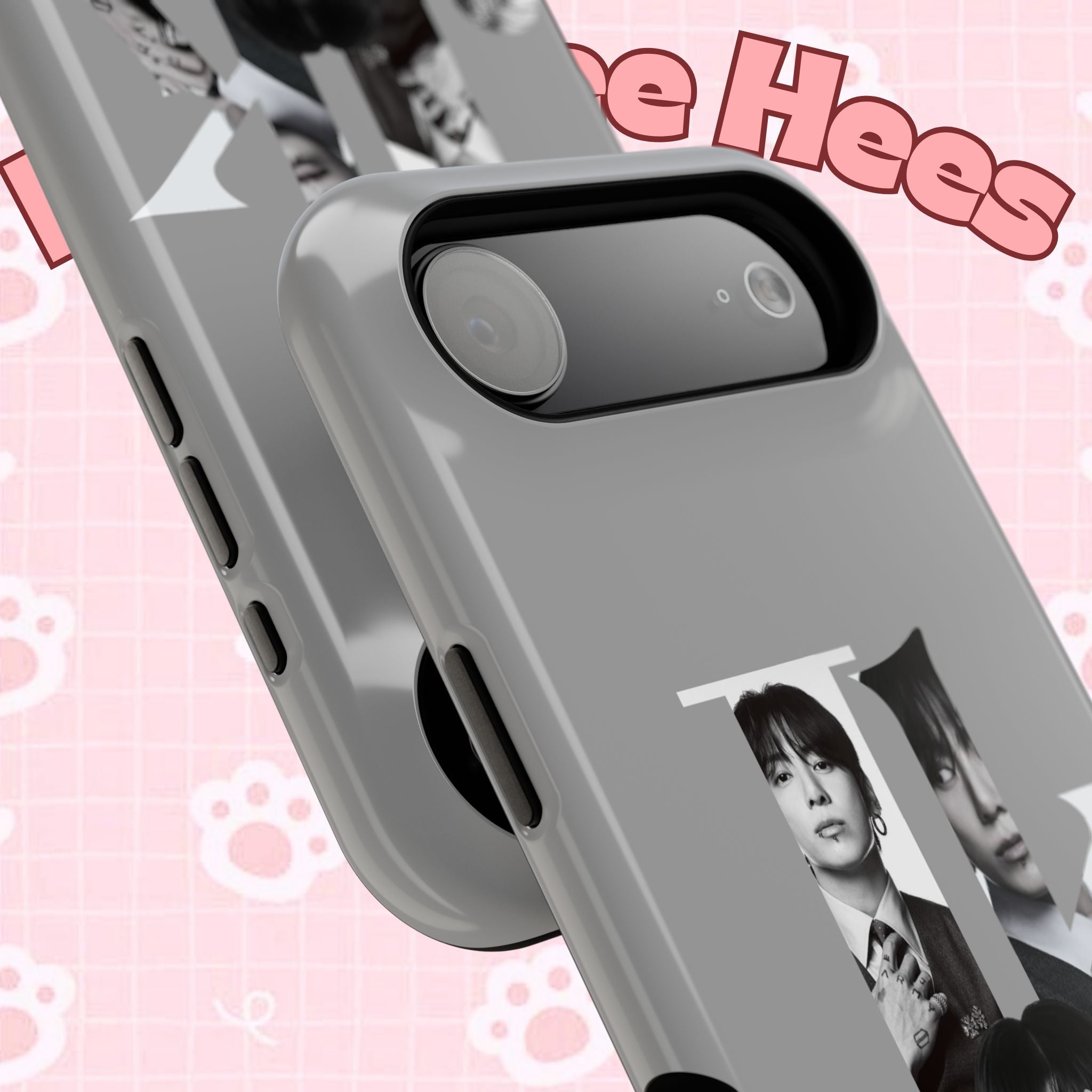 Monochrome BTS Jungkook phone case by Printify featuring impact-resistant design and bold lettering for Galaxy and iPhone models