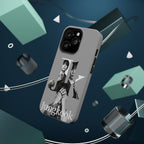 Impact-resistant phone case featuring monochrome letter design of BTS Jungkook by Printify, fits smartphones securely.
