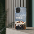 Clear impact-resistant Bangtan swim phone case with cute K-pop design for smartphones, designed by Printify.