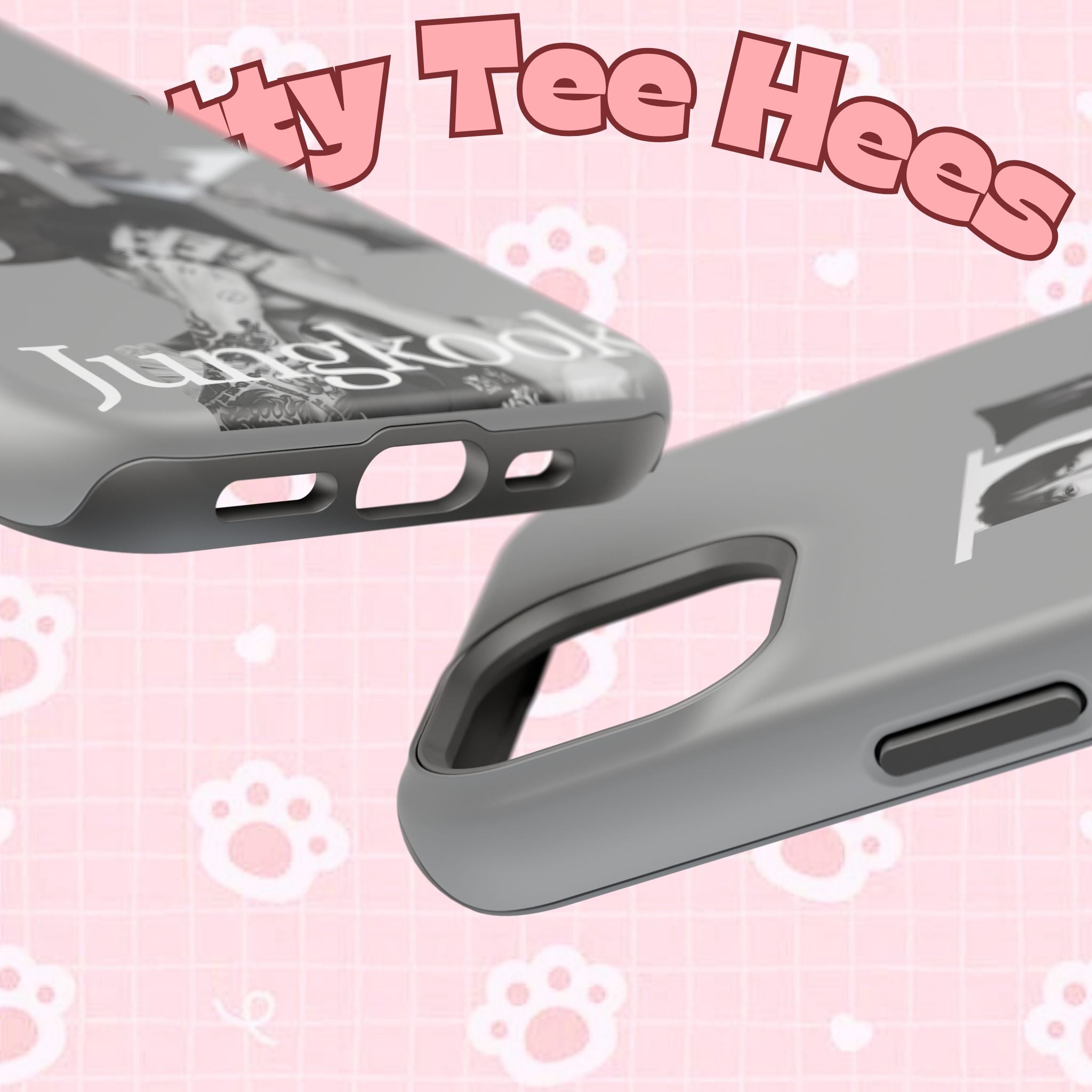 Monochrome BTS Jungkook phone case with impact-resistant design, featuring bold letter and custom print for BTS fans.