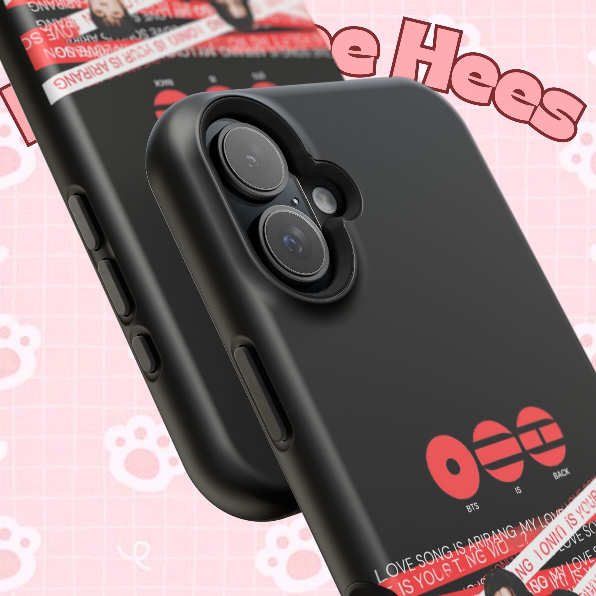 K-Pop BTS Bangtan phone case with fanmade BTS concert design, impact-resistant Printify phone cover featuring band photos.