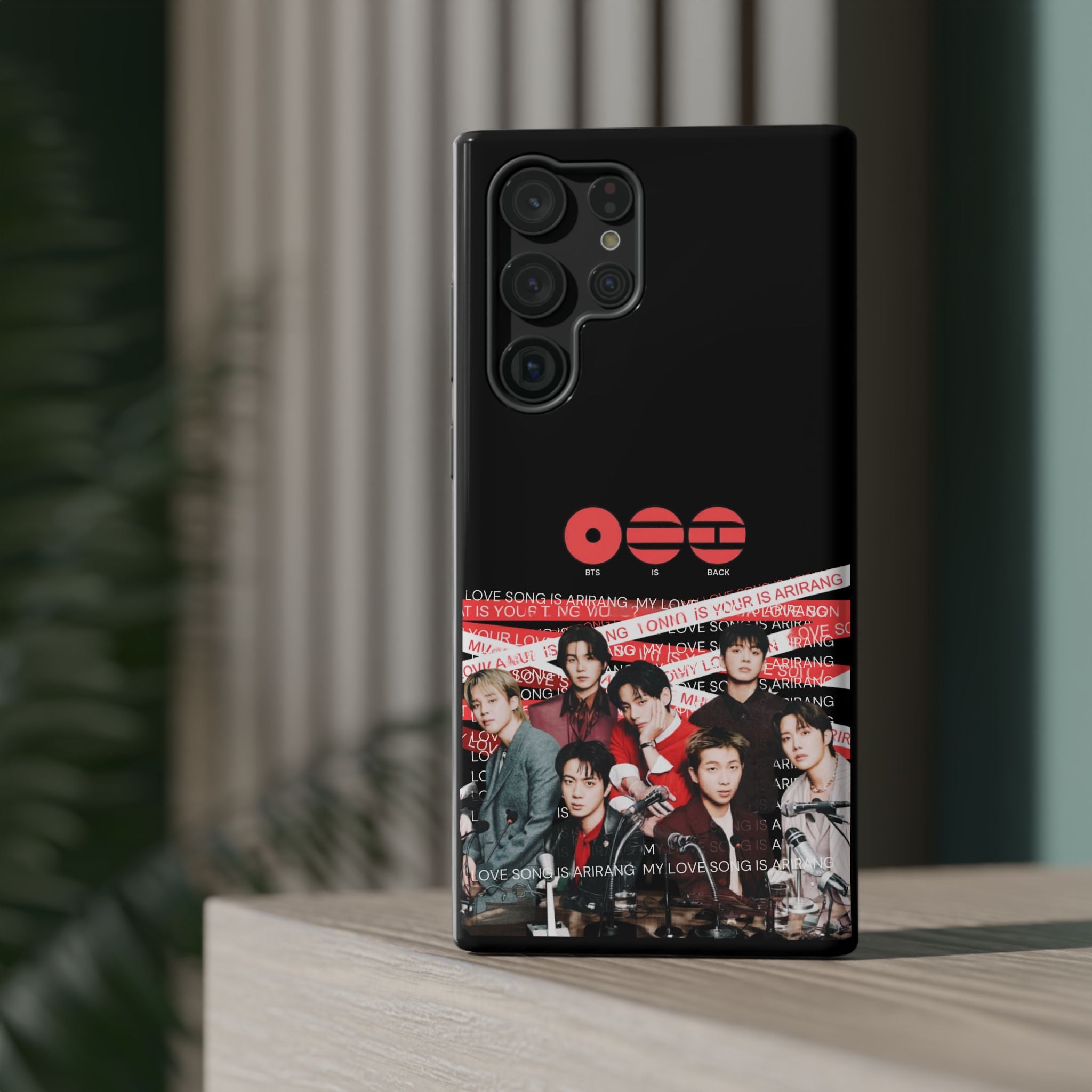 K-Pop BTS Bangtan phone case with concert fanmade design, impact-resistant, featuring BTS Arirang band photo for fans.