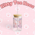 Mama Cat glass water bottle with cat design, 16oz drinkware for cat lovers, perfect for moms and cat enthusiasts.