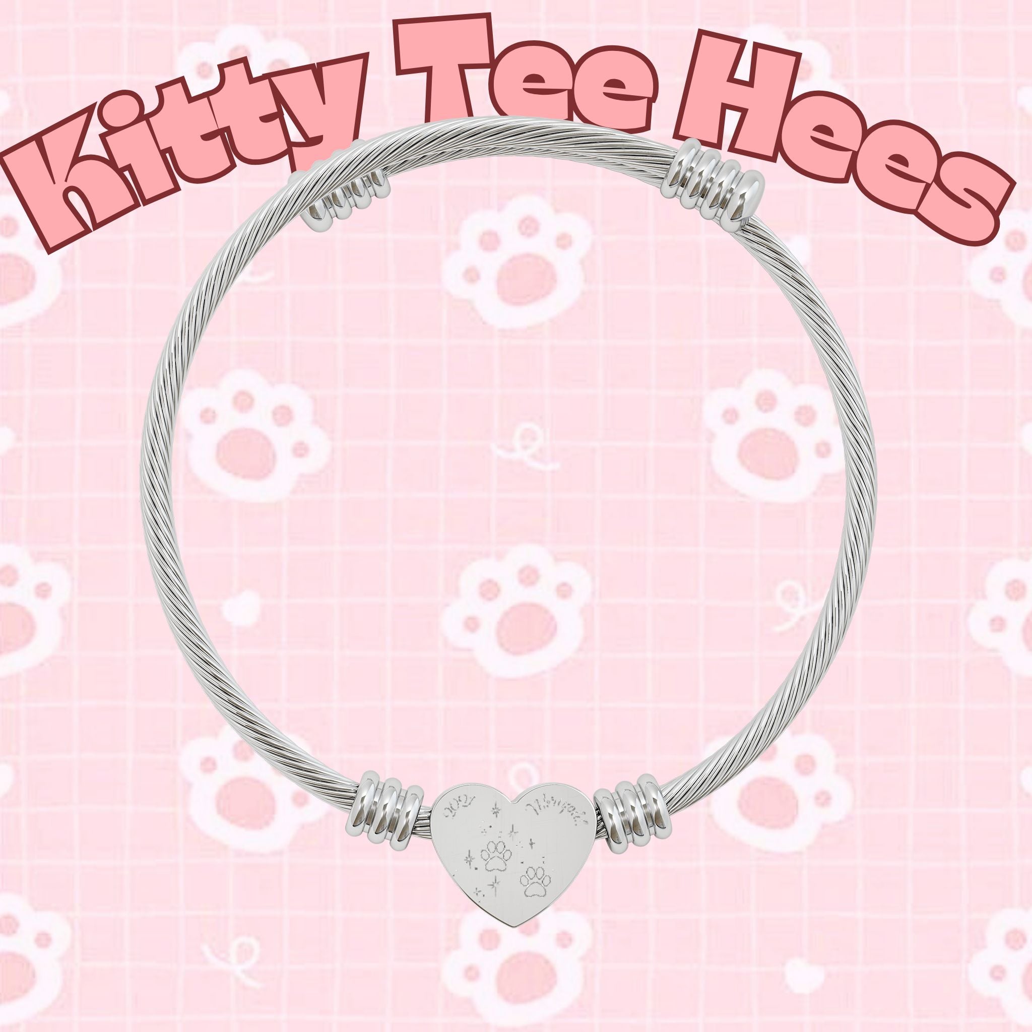 Pet paw engraved heart cuff bracelet, a personalized accessories piece with engraved pet paw design, by Printify.