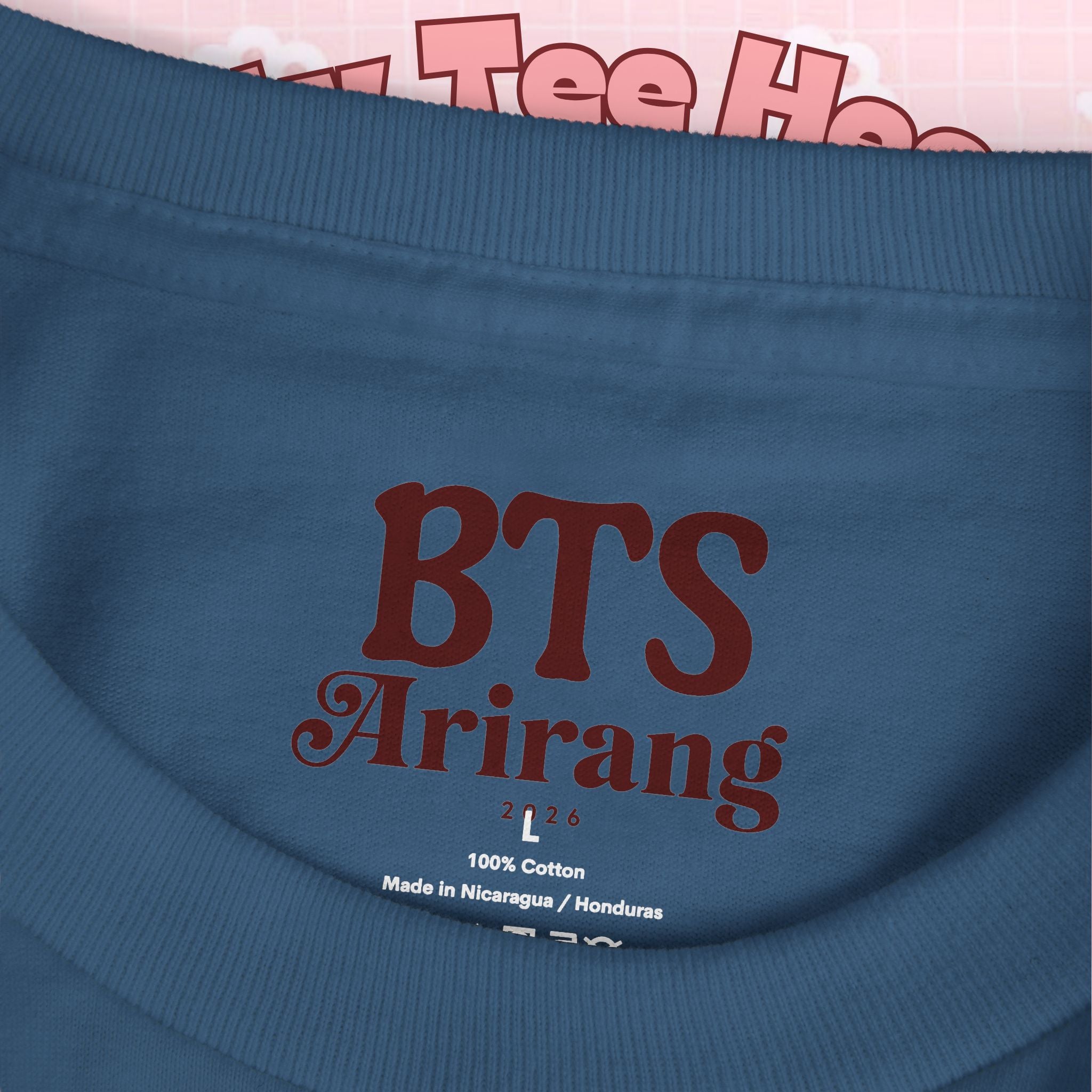 Bangtan Arirang Cool Flame Logo T-Shirt featuring Bangtan back print, made by Printify, casual unisex cotton tee with flame logo design.