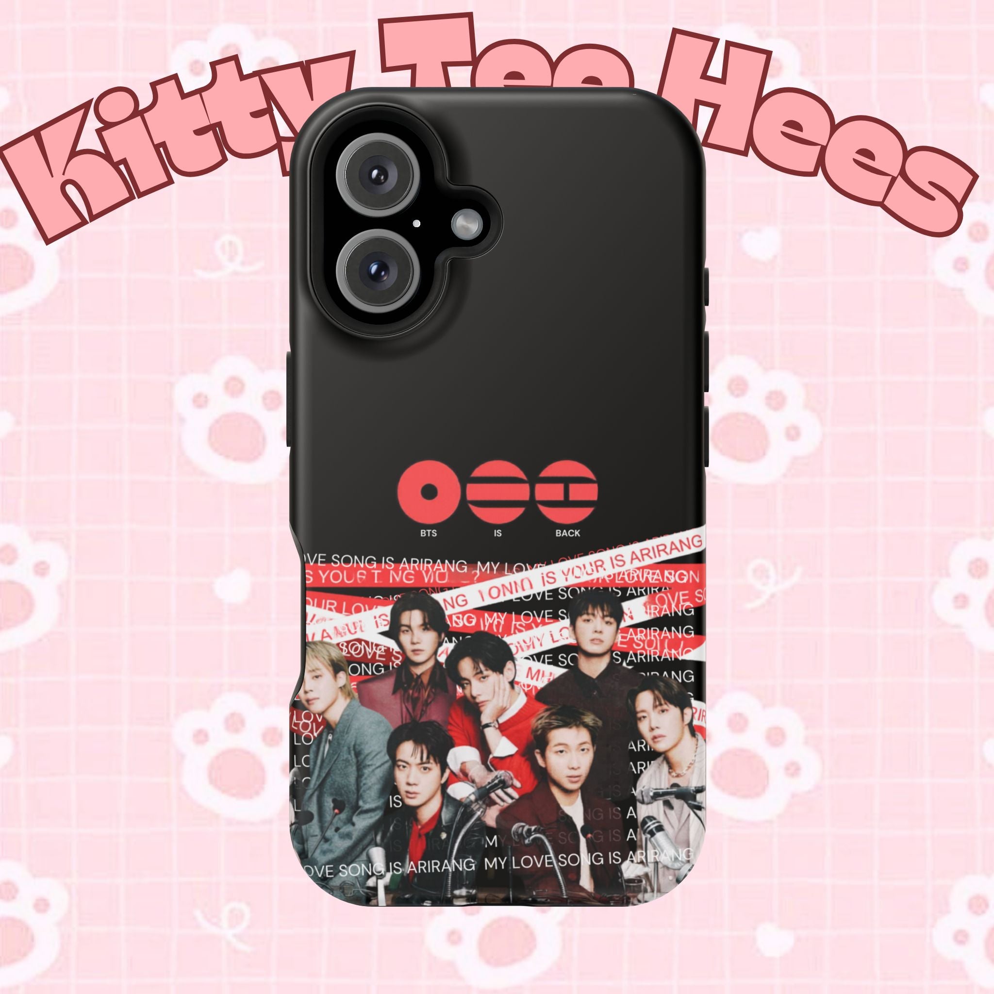 Custom BTS Bangtan phone case featuring fanmade K-Pop band photo, impact-resistant design by Printify.