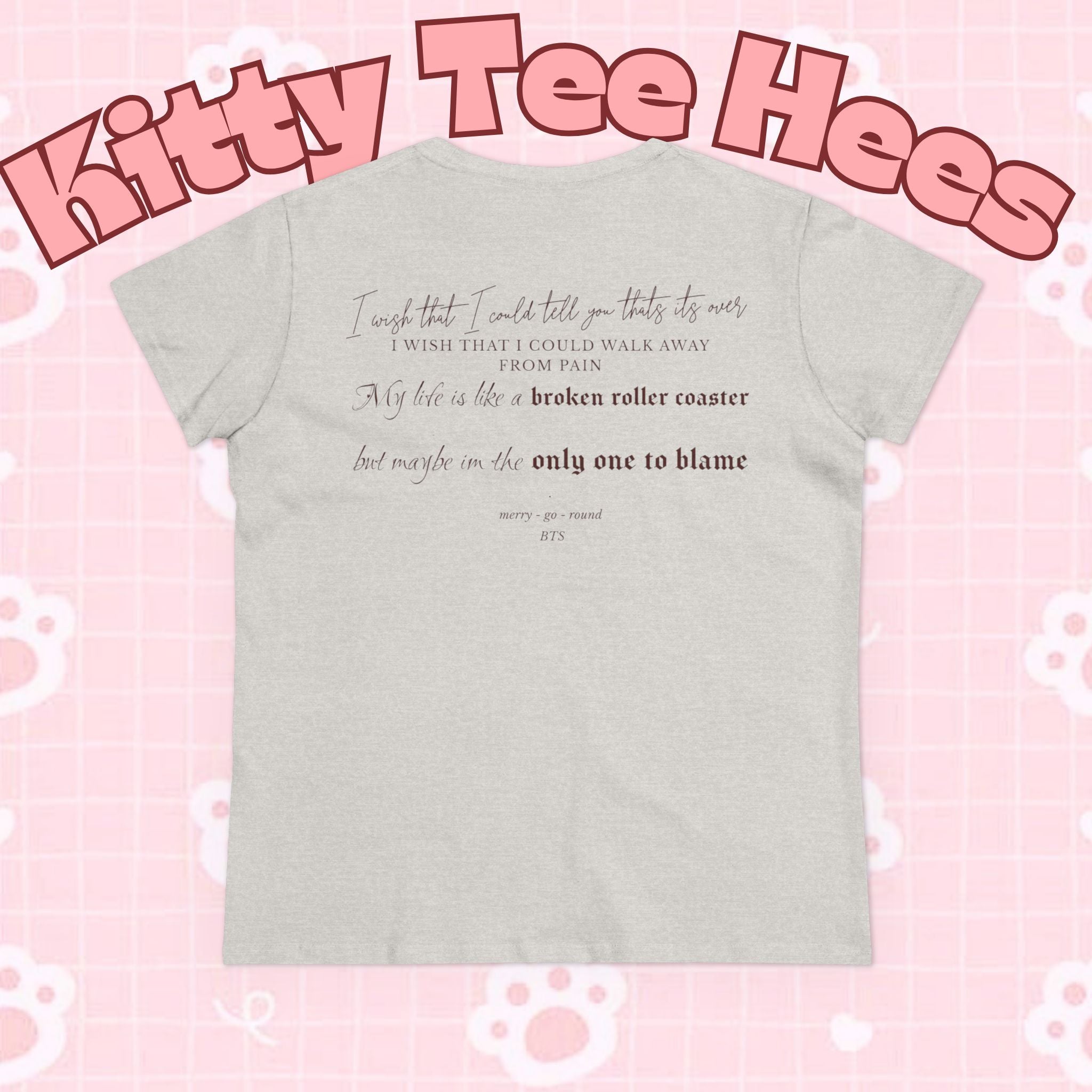 Printify BTS Merry Go Round Arirang 2026 album carousel sketch T-shirt with lyric script back print, featuring vibrant design and casual fit.