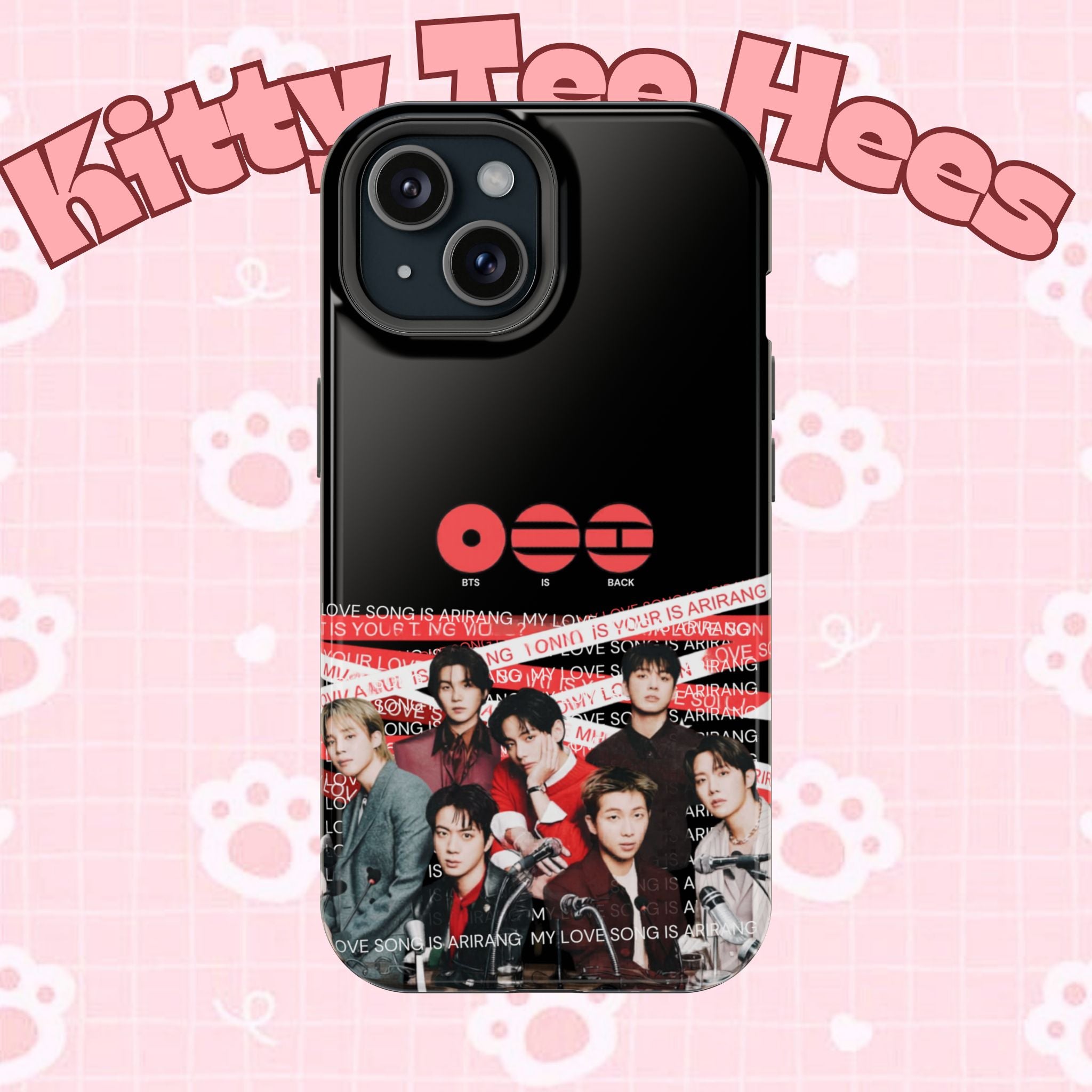 K-Pop BTS Bangtan phone case featuring fan-made BTS concert design, impact-resistant phone cover with band photo.