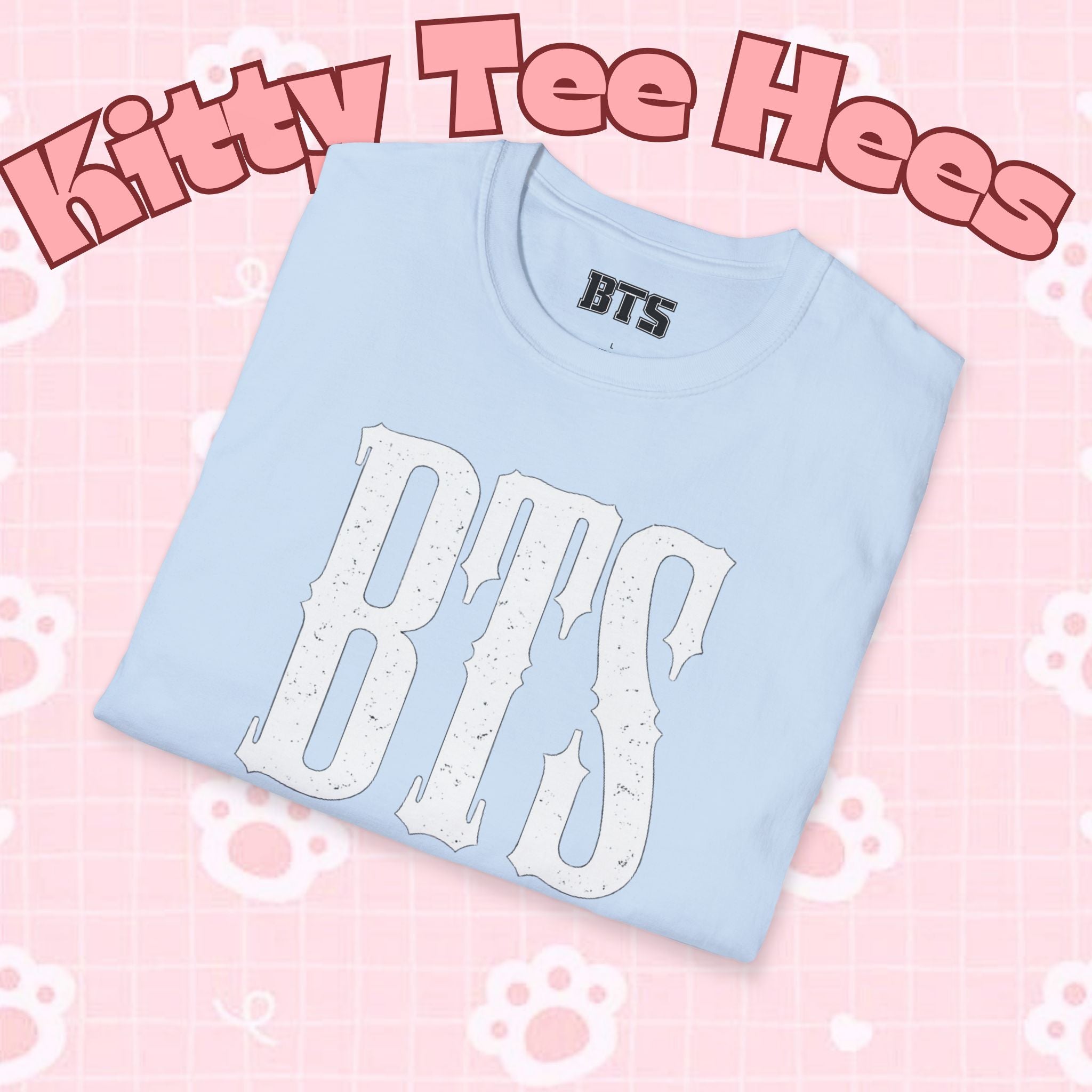 BTS classic T-shirt with simple outline design of Bangtan Boys, casual K-pop band tee in white with black print.