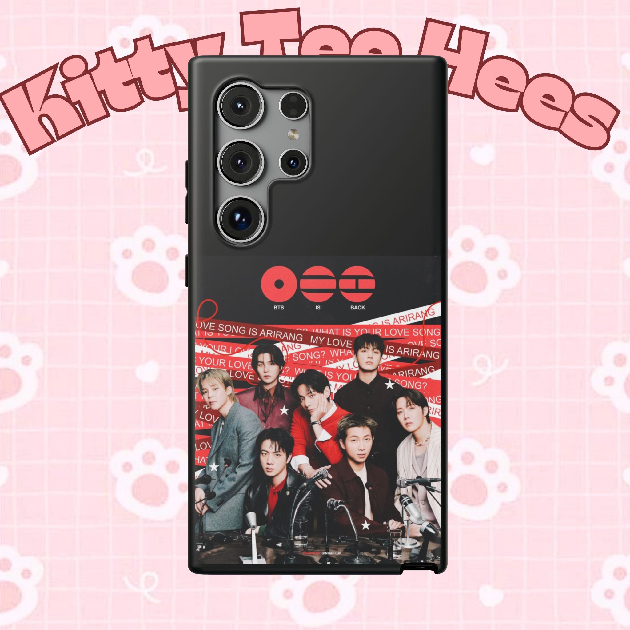 BTS Arirang phone case featuring Bangtan concert design, impact-resistant K-Pop band photo phone case by Printify.