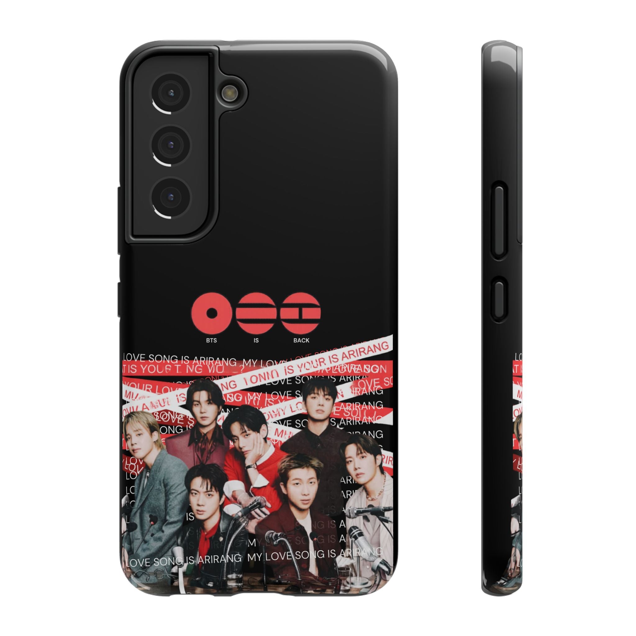 Impact-resistant phone case featuring BTS Bangtan Boys fan-made concert design with band photo, compatible with various smartphones.
