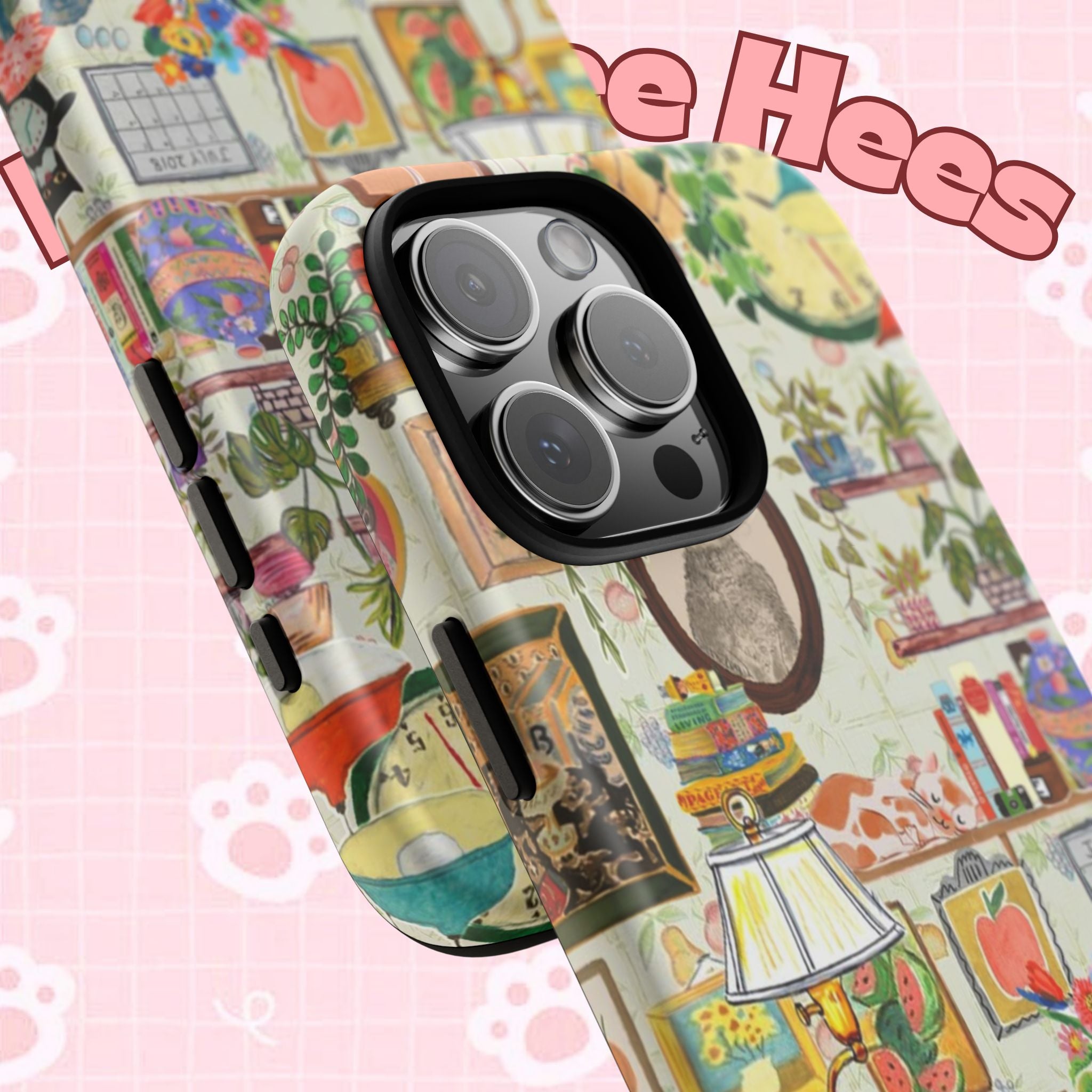 Printify iPhone 17 case featuring a cute cat pet portrait design, stylish and protective phone case for cozy living room vibes.