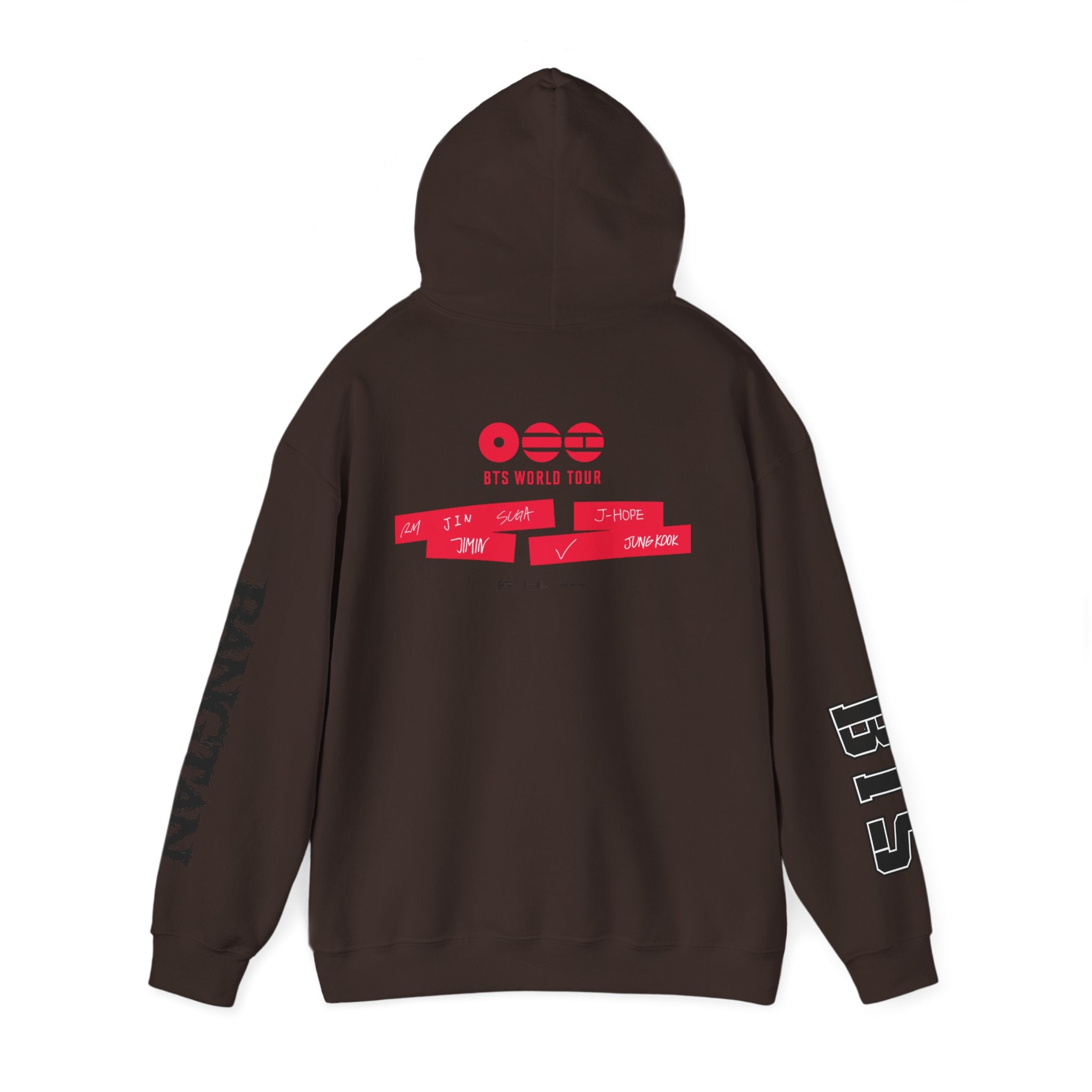 ARIRANG BTS World Tour hoodie with Bangtan sleeve design, casual graphic sweatshirt inspired by BTS tour, printed by Printify.