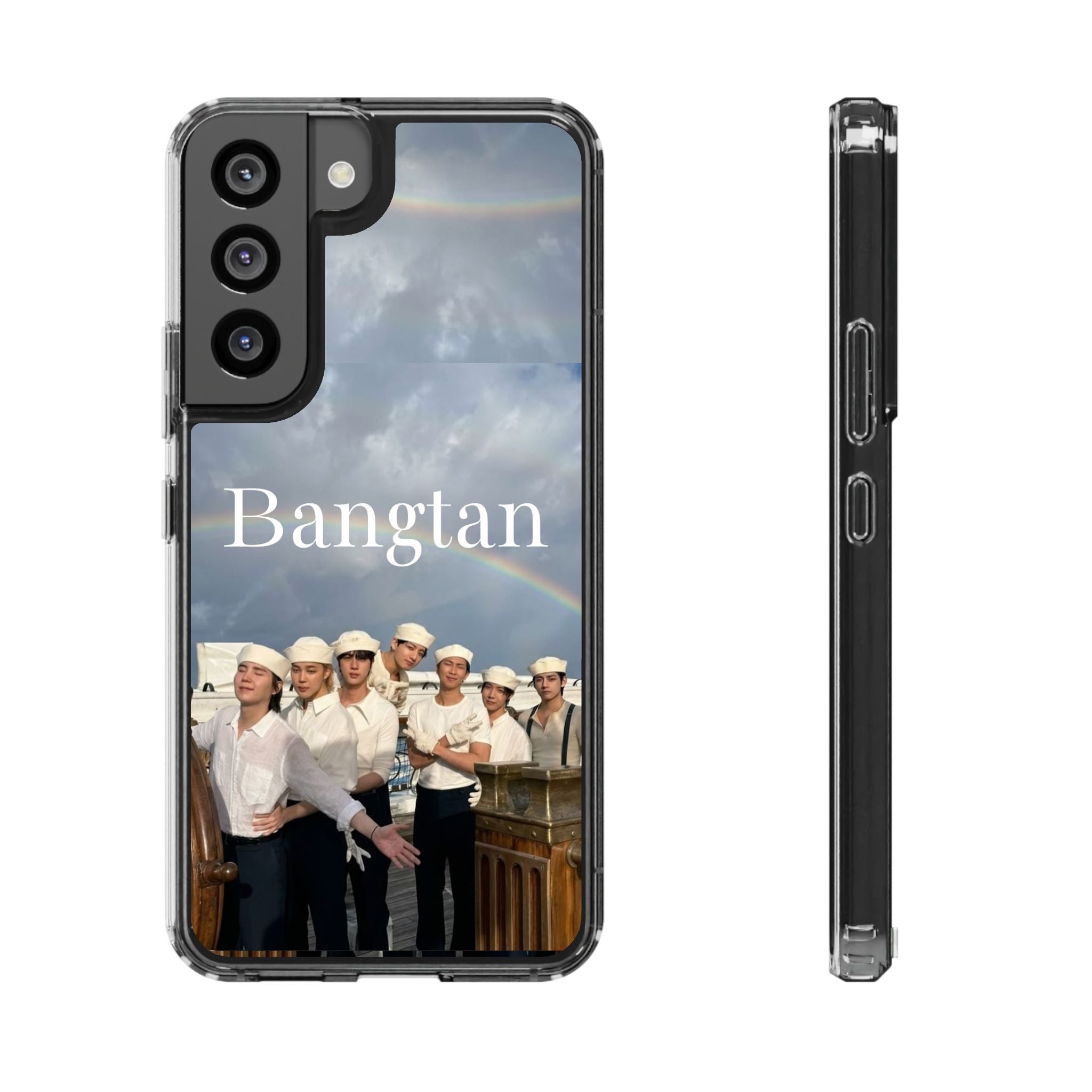 Cute Bangtan K-pop phone case by Printify, clear impact-resistant cover featuring colorful Bangtan design for smartphones.