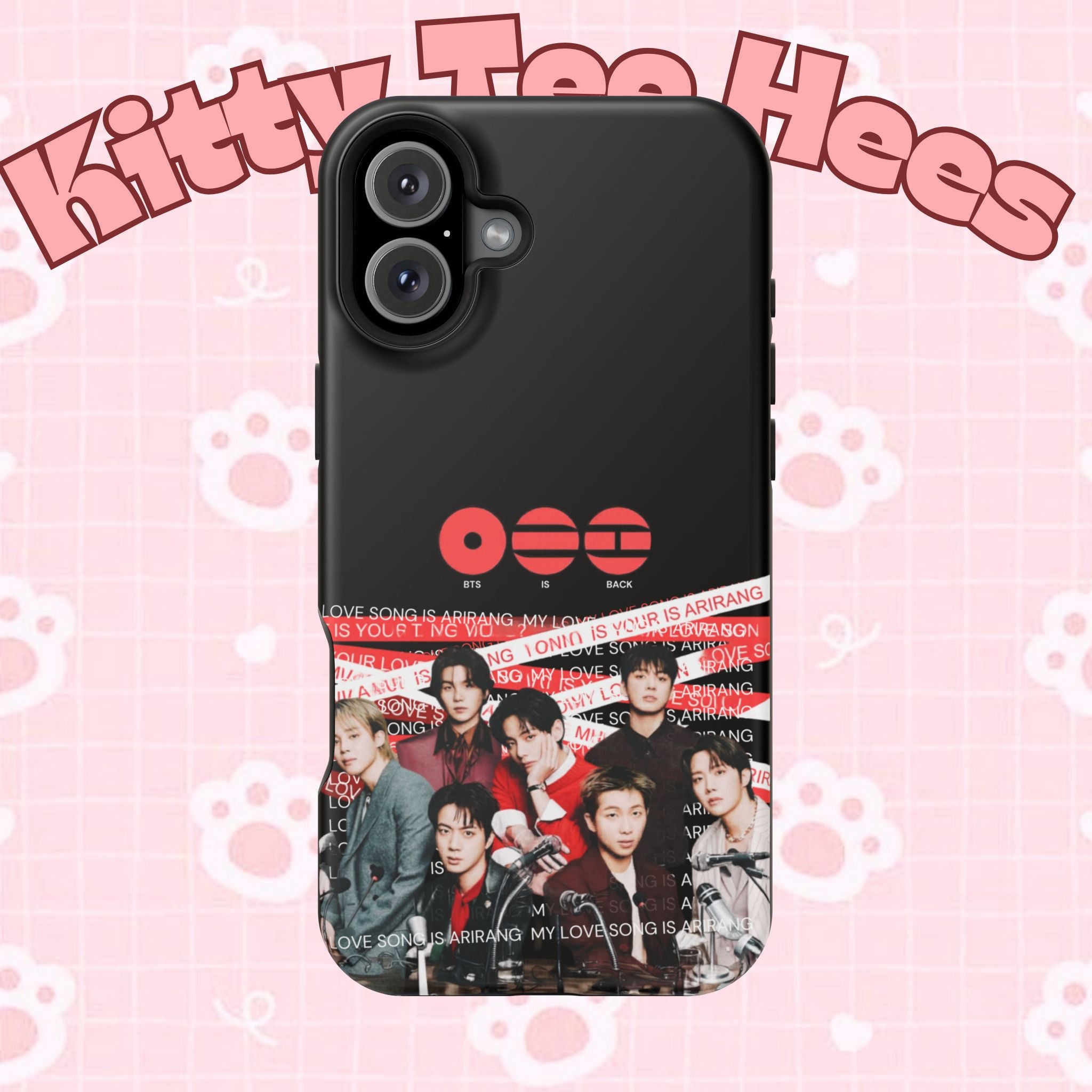 Printify BTS Bangtan phone case featuring fanmade K-Pop band photo, impact-resistant design for iPhone and Android models